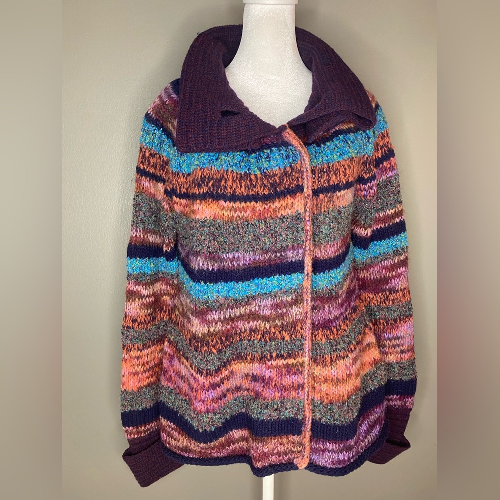 Anthropologie Leifsdottir Hand Knit Multicolor Wool Blend Pocket Cardigan Size M - Picture 5 of 10